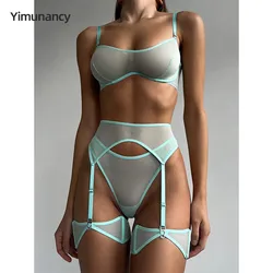 Yimunancy Mesh Lingerie Set Women Solid Transparent Bra + Panty Underwear Set Erotic Sexy Intimates