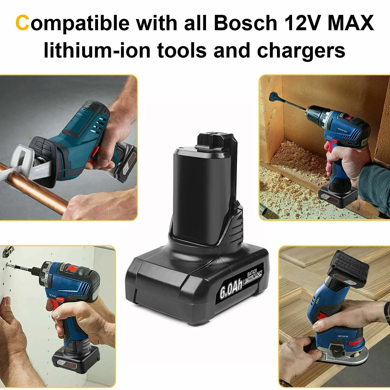 12V Bosch 6Ah Li-ion BAT420 BAT411 Replacement Battery for Bosch BAT411 BAT412 BAT413 BAT414 10.8V Battery Cordless Power Tools