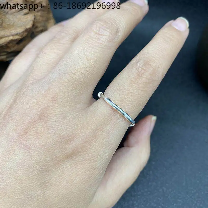 Solid Plain Ring Adjustable Push-Pull Ring Sterling Silver Simple Couple Ring