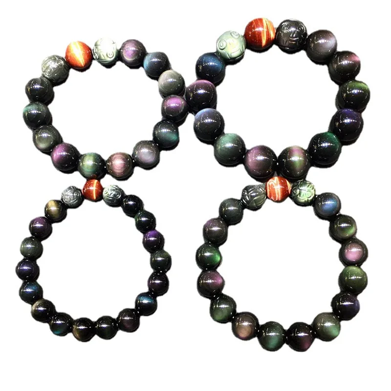 New Natural Rainbow Double Eye Obsidian Bracelet Pi Xiu Dynamic Jewelry Holiday Gift