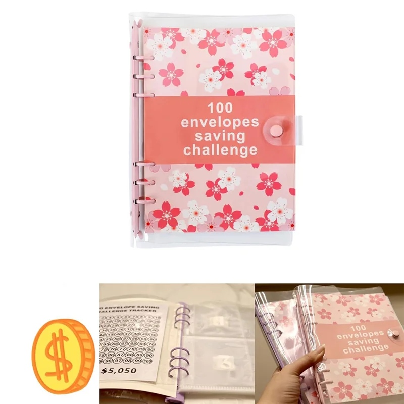 A19E-100 Envelope Challenge Binder Fun Way To Save 5,050 - Savings Challenges Binder, Budget Binder With Cash Envelopes