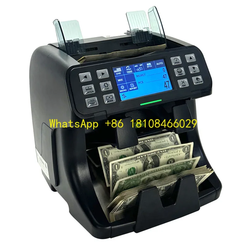 Maszyna do liczenia banknotów z interfejsem dotykowym T-450, detektor walut zagranicznych z wbudowaną drukarką, obsługa wielu walut.