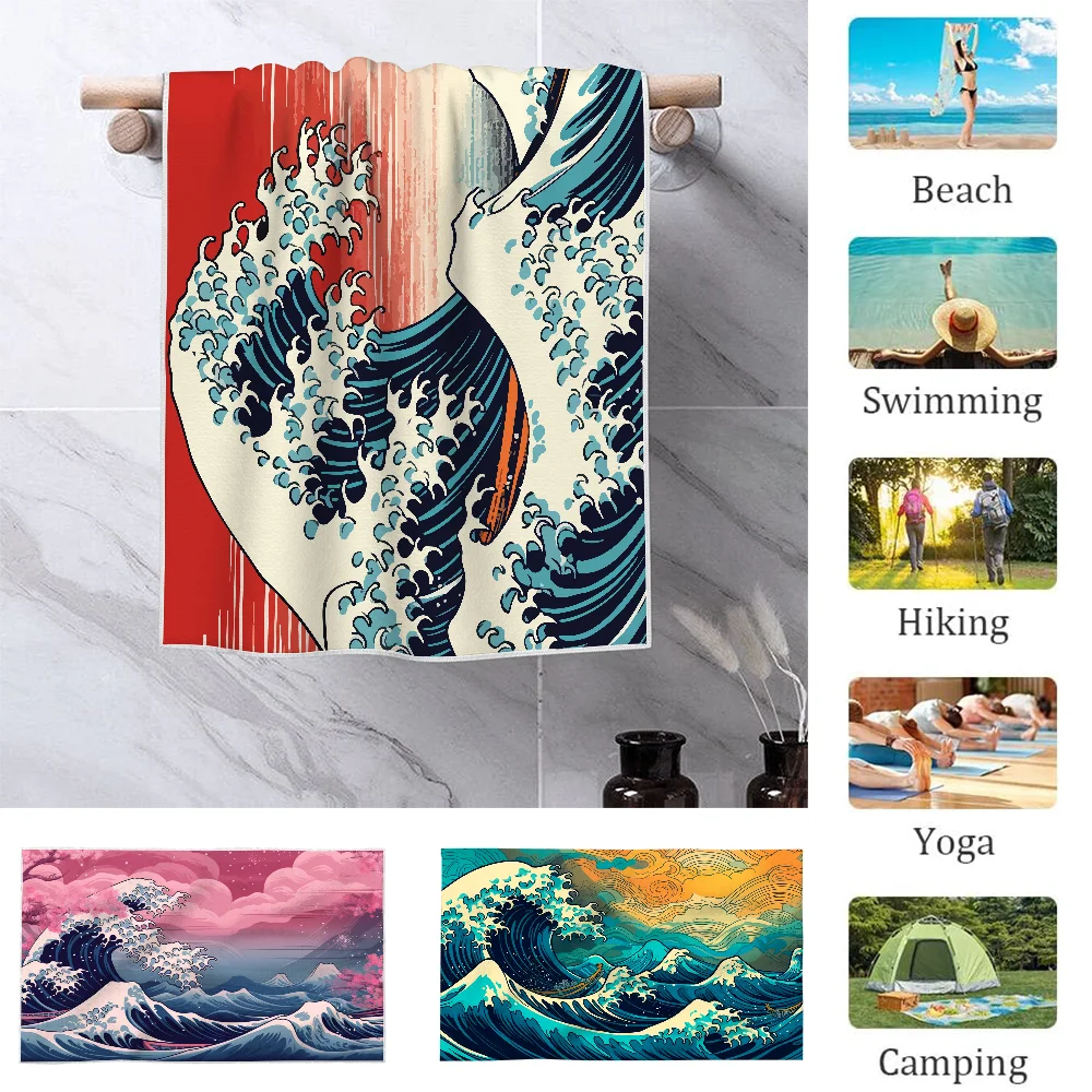 

Japanese Great Wave Art Towel Premium Microfiber Cotton Towel For Face Beach Hand Towels Absorbent Quick Dry Soft Washcloth