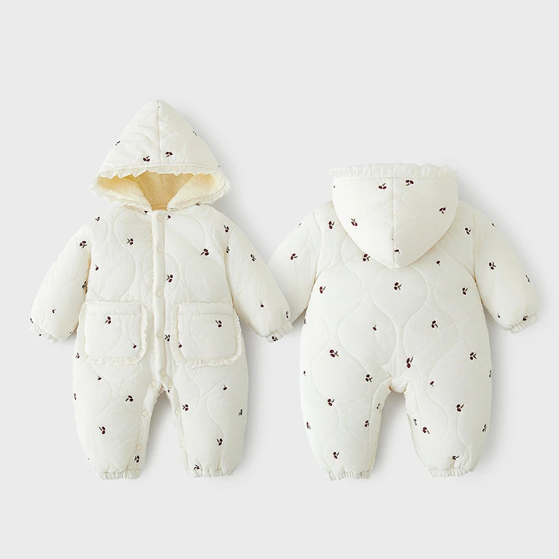 

Боди для новорожденных девочек с капюшоном и мультяшной вышивкой, утепленные комбинезоны для маленьких девочек, осенне-зимние детские комбинезоны для маленьких девочек