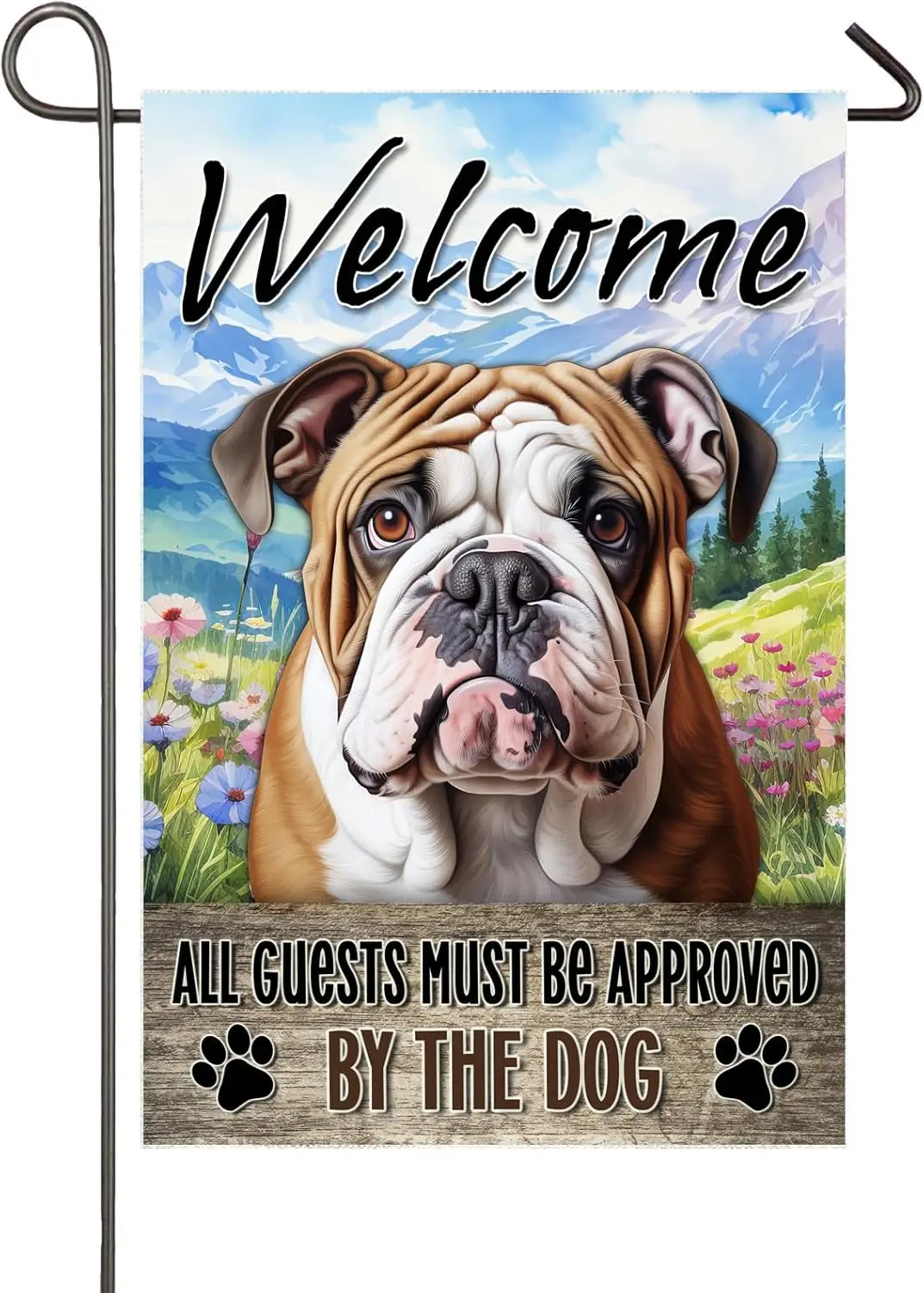 English Bulldog Garden Flag All Visitors Must Be Approved By The Dog Funny Yard Flags for Outside 12x18 Inch Double Sided Fr EEZ