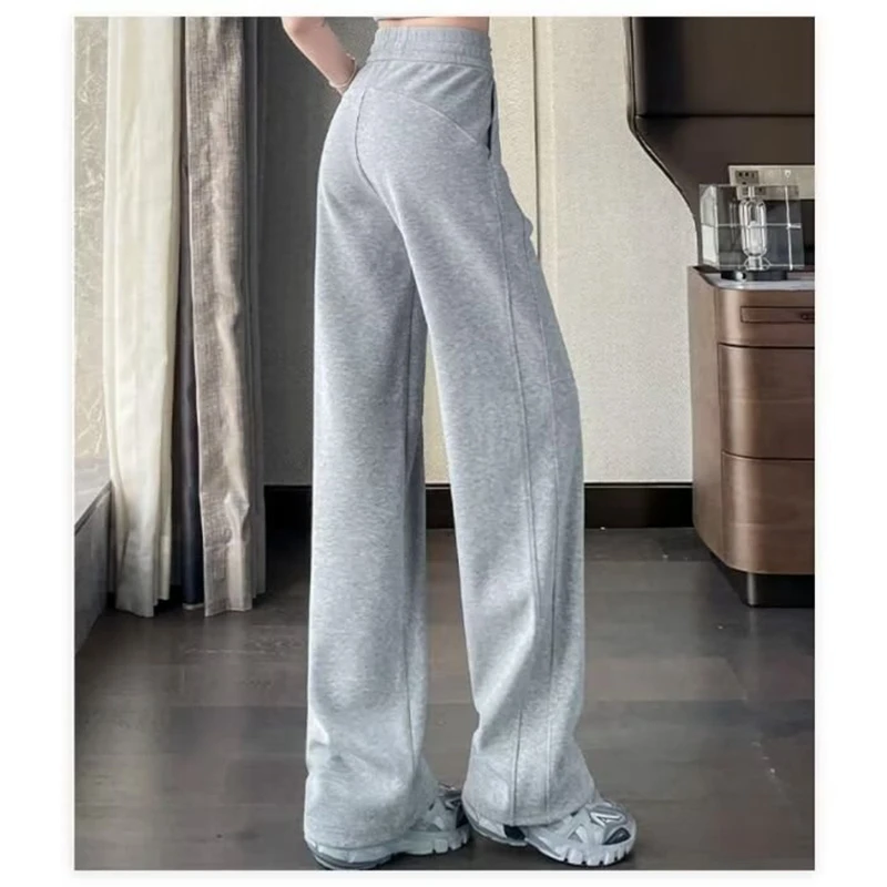 Pantalon de survêtement gris décontracté pour femme, jambe large, jogging noir, streetwear baggy classique, sports respirants féminins, fjAll-match