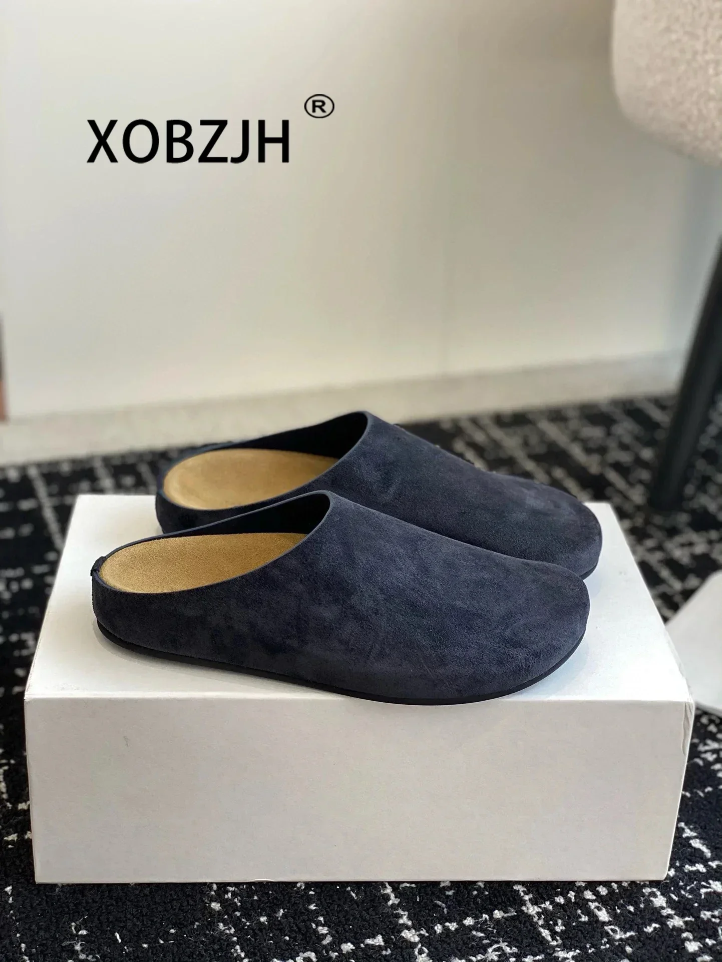 

Flat Slippers High Quality 2024 New Women KidSuede Mules Shoes Round Toe Casual ComfortSlides Woman Thick Sole Slippers Woman