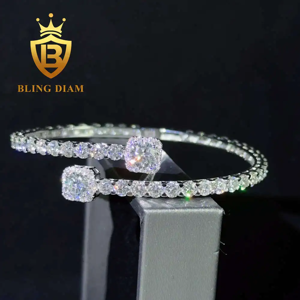 Luxury Rapper Jewelry Custom 4mm Cuban Bracelet Bangle Moissanite Diamond Fashion Design Iced Cuban Link Tennis Bracelet Open.