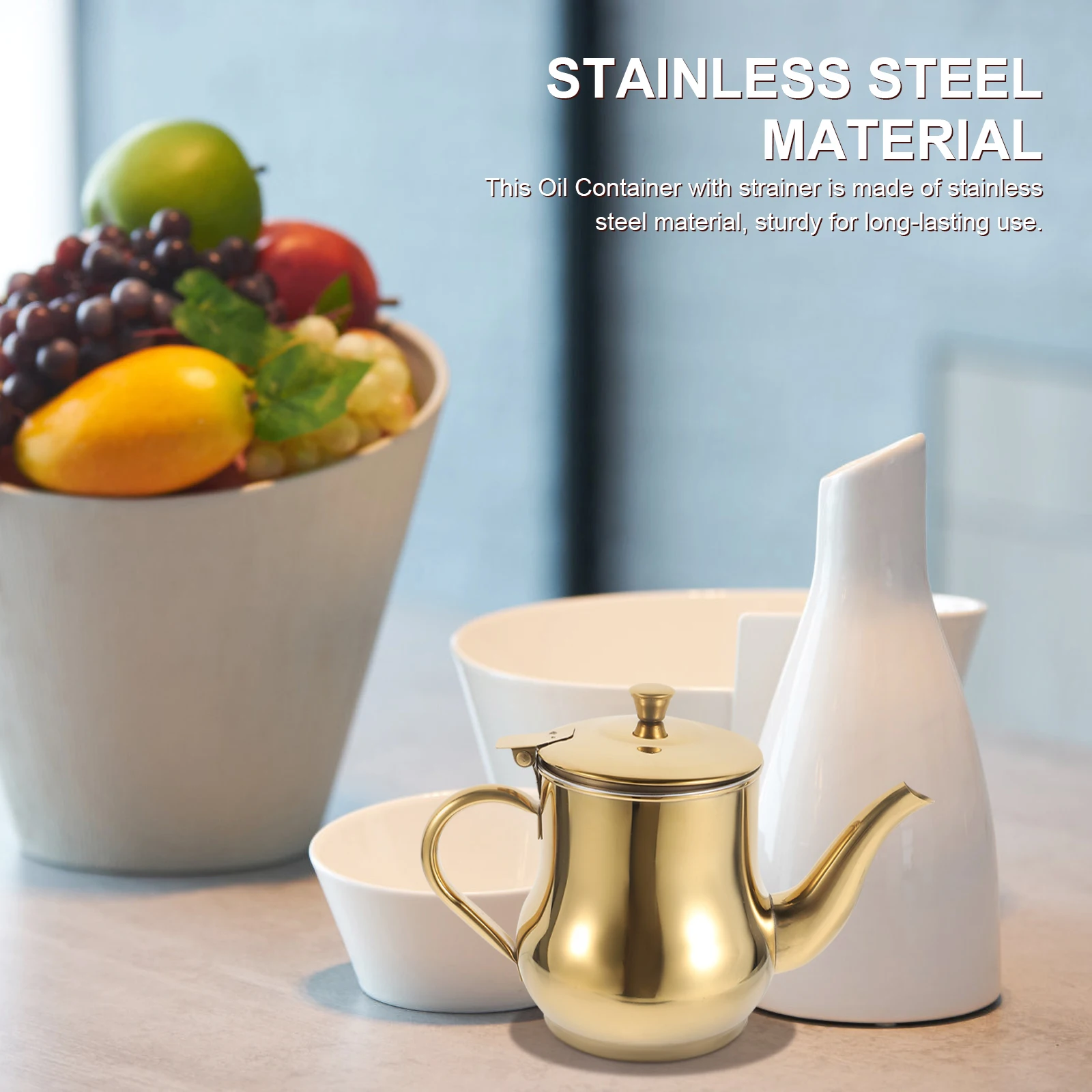 

1pc Stainless Steel With Strainer Filter Dispenser Storage Bottle For Kitchen Can Storage Container Grease Pot Oil Strainer Pot