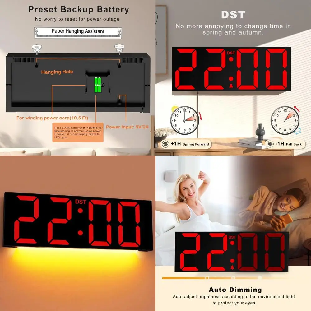 

22 Inch LED Wall Clock with Night Light, Ideal for Home and Classroom, Easy Read Display, Perfect Birthday or Holiday Gift for L