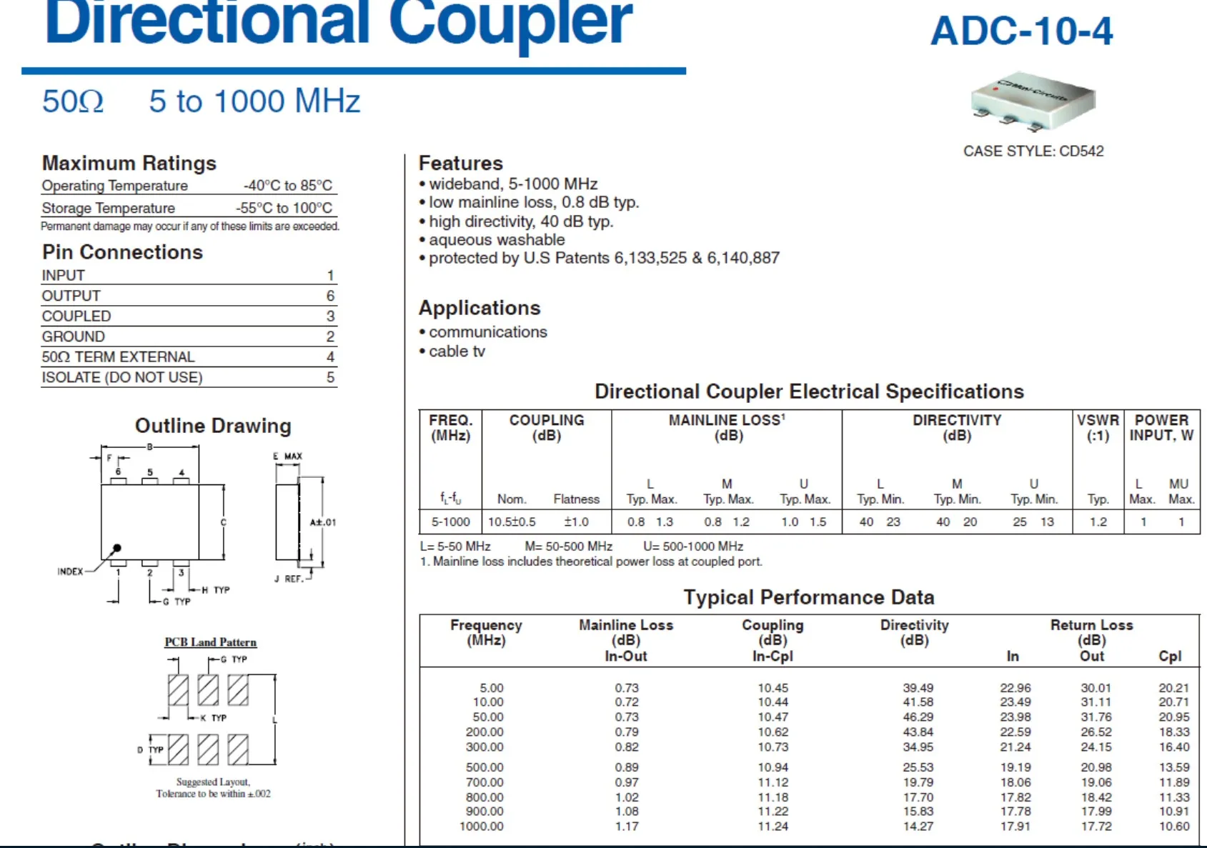 5-1000M/10dB broadband directionally coupled ADC-10-4 Mini-circuits RF CNC