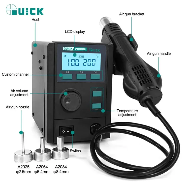 محطة لحام سريعة 2008D + مسدس هواء ساخن محطة إعادة العمل LCD شاشة ديجيتال الهواء الساخن لحام محطة الحرارة بندقية مصلحة الارصاد الجوية PCB إصلاح