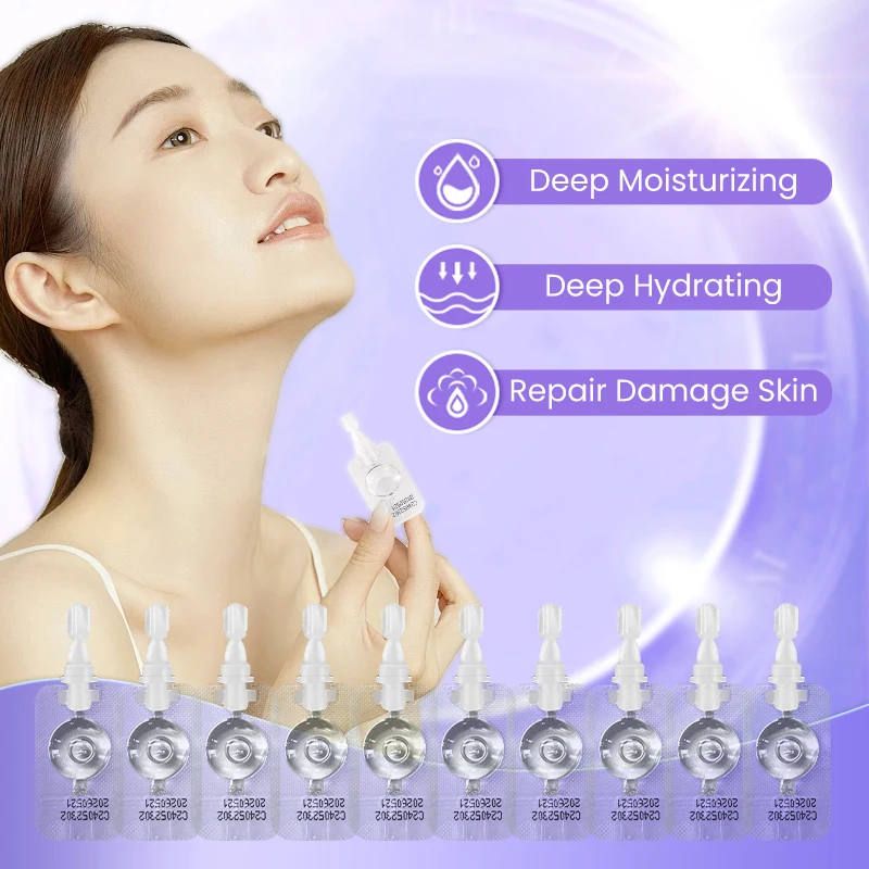 10pcs Hyaluronic Acid Facial Essence Deep Moisturizing Spot Removing Whitening Sterile Capsule Hyaluronic Liquid Serum