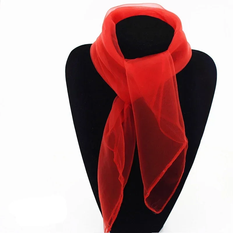 

Soft Mesh Head Neck Solid Color Transparent Silk Scarf Women Luxury Spring Summer Stage Performance Square Towel Scarf for Women