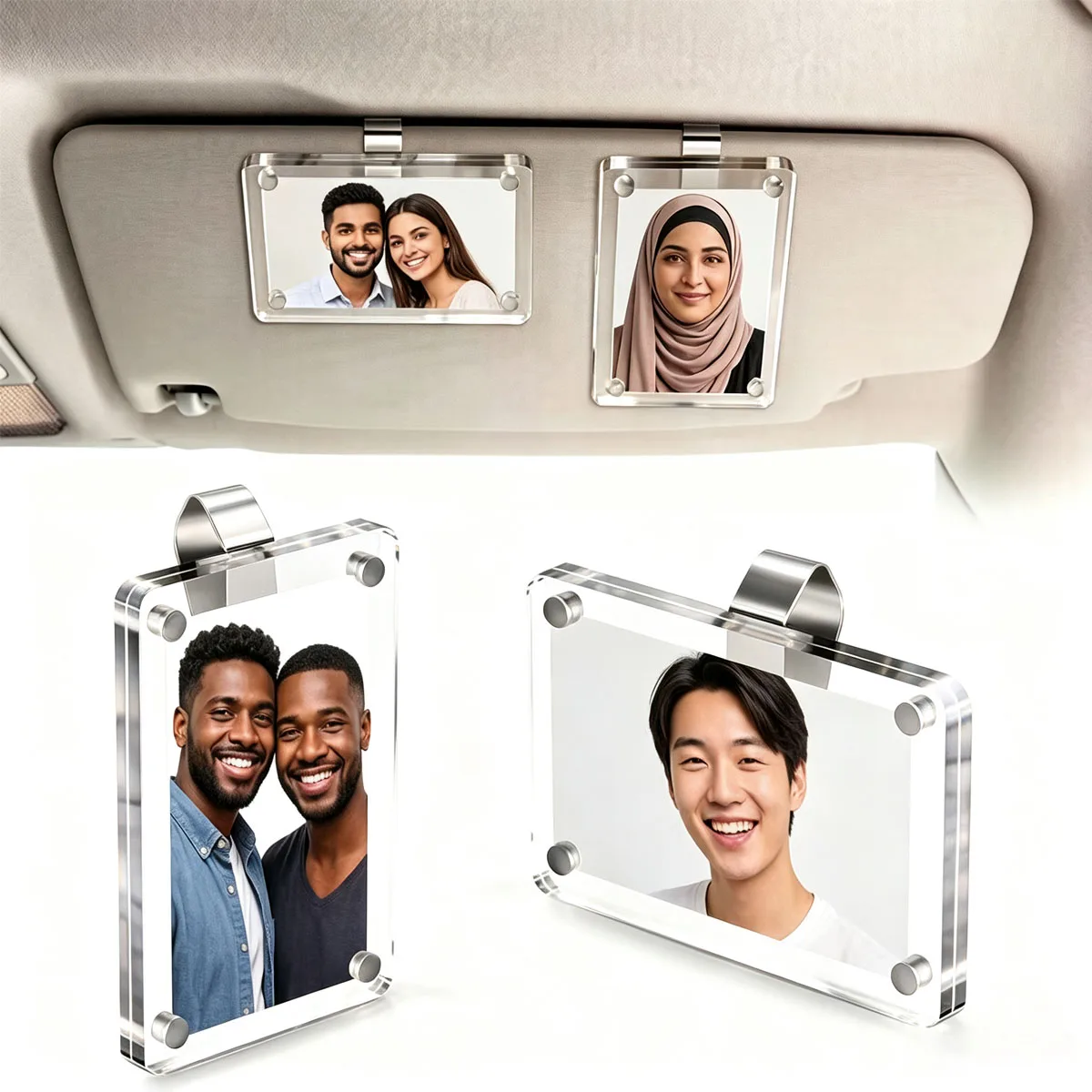 Magnetic Acrylic Decorative Frame, Car Card Holder Organizer, 3-Inch Photo Display Frame for Vehicle Home