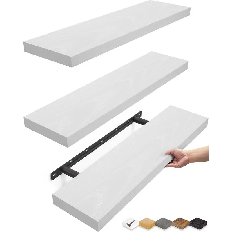 3pc Decorative Wooden Floating Wall Shelf Wall‑Mount Hanging Display Bookshelf Invisible Support Storage Rack for Photo Frames