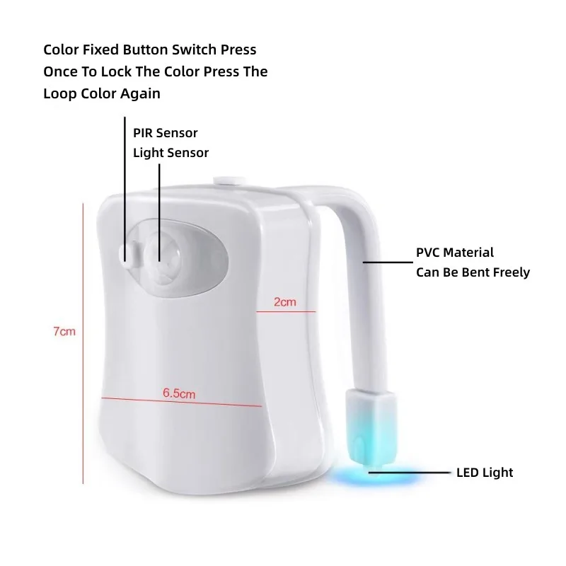 스마트 PIR 모션 센서 변기 야간 조명, 화장실 변기 루미나리아 램프, 걸이형 WC 화장실 조명, 방수, 16 색