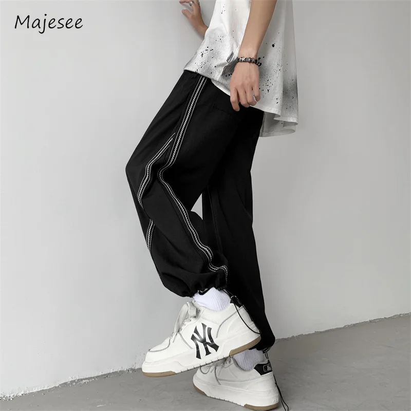 

Side-striped Pants Men M-3XL Sporty Chic Cozy All-match Unisex Baggy Drawstring Design Fashion Korean Pantalones Summer Basics