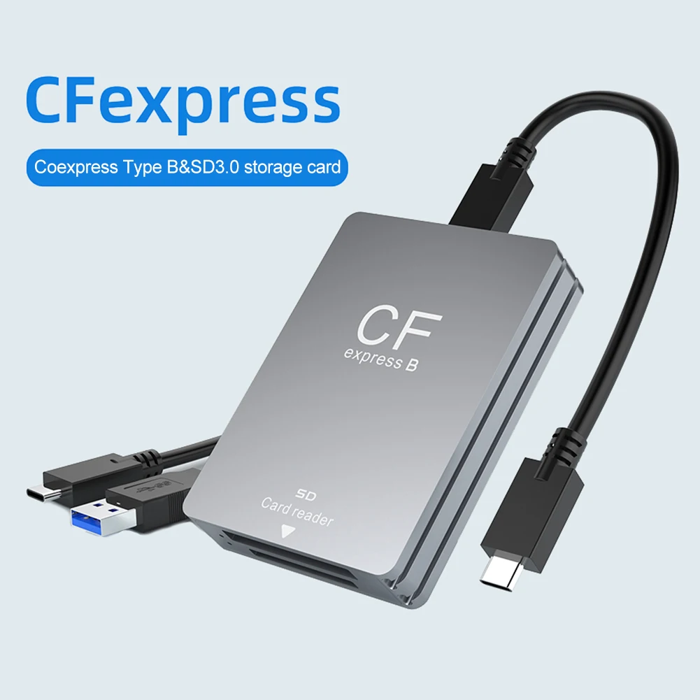 2 in 1 CFexpress Type B&SD Card Reader Portable CF Express Reader USB 3.2 10Gbps Dual-Slot with USB C To USB C/A Cable for SLR