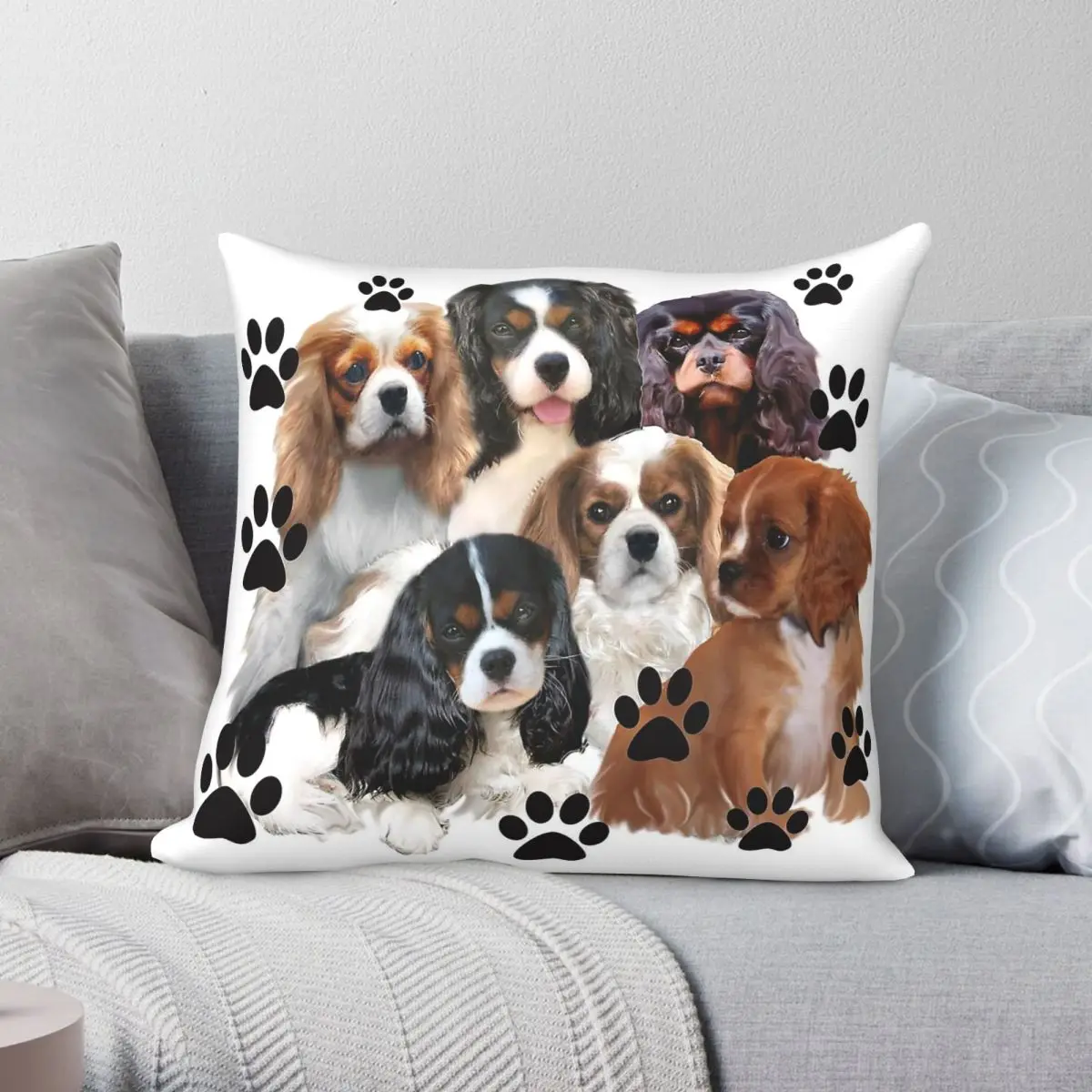 Cavalier King Charles Spaniel Pillowcase Polyester Linen Velvet Pattern Zip Decorative Sofa Seater Cushion Cover Wholesale 45x45