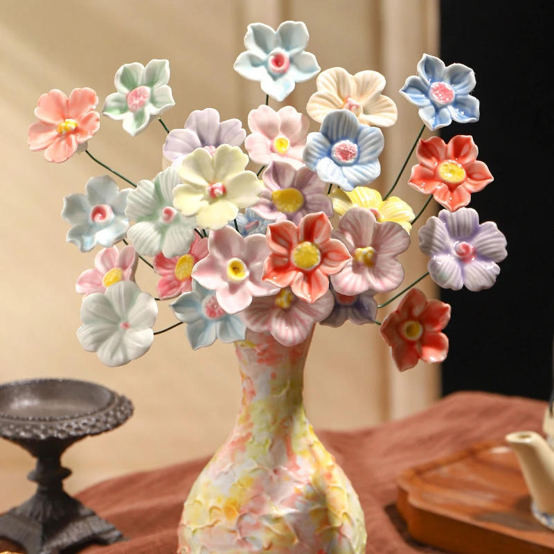 10Pcs Ceramics Artificial Flowers Rose Fake Flower for Home Decor Wedding Decoration Bride Bouquet Party Supplies Vase Ornament