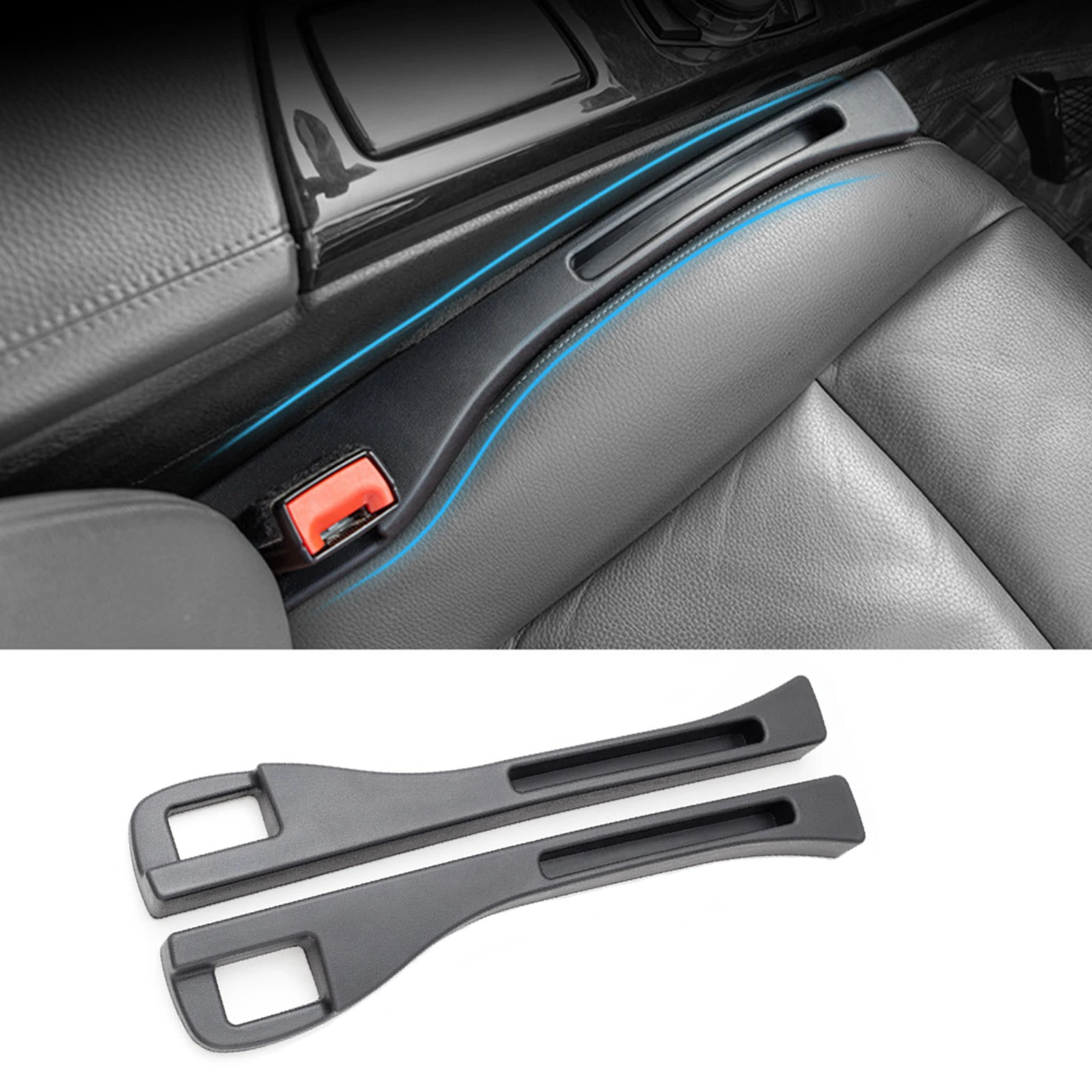 2pc Car Seat Gap Filler Organizer Pu Waterproof Car Seat Gap Plug Strip with 2 Grooves Seat Gap Storage Auto Interior Accessorie