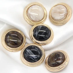 HENGC 18/21/25mm Round Imitation Agate Gold Metal Buttons For Sewing Retro Coat Suit Blazer Handamde Decorations DIY Crafts