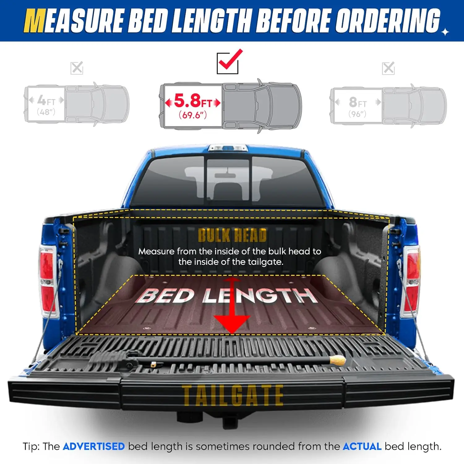 Soft Roll-up Tonneau Cover for 2019-2024 Chevy Silverado 1500 & GMC Sierra 1500, 5.8 ft Bed, Vinyl, Weatherproof