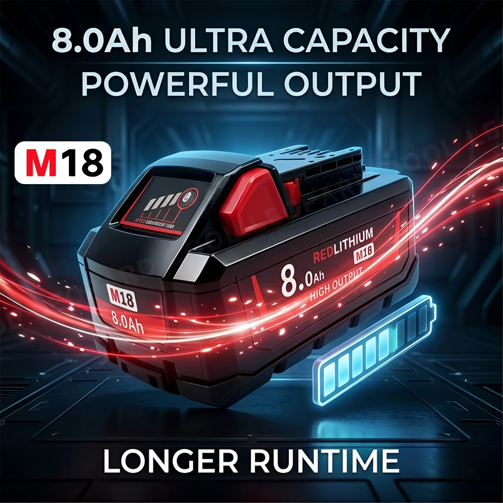 

For Milwaukee M18 18V 8.0Ah 21700 Li-ion Battery High Capacity Compatible With M18B5 48-11-1850 48-11-1860 With BMS Protection