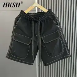 HKSH Summer New Men's Tide Chic Pockets Capris Quick Drying Safari Style Shorts Solid Color Korean Thin Knee Length Pants HK1752