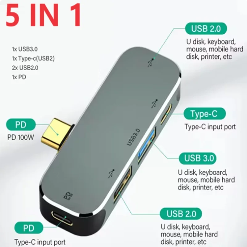 PD100W Type-C Uitbreidingshub USB C naar HDMI USB 3.0 USB3.1 3,5 mm Jack Converter Connector USB Extender PC Computer Laptop Splitter