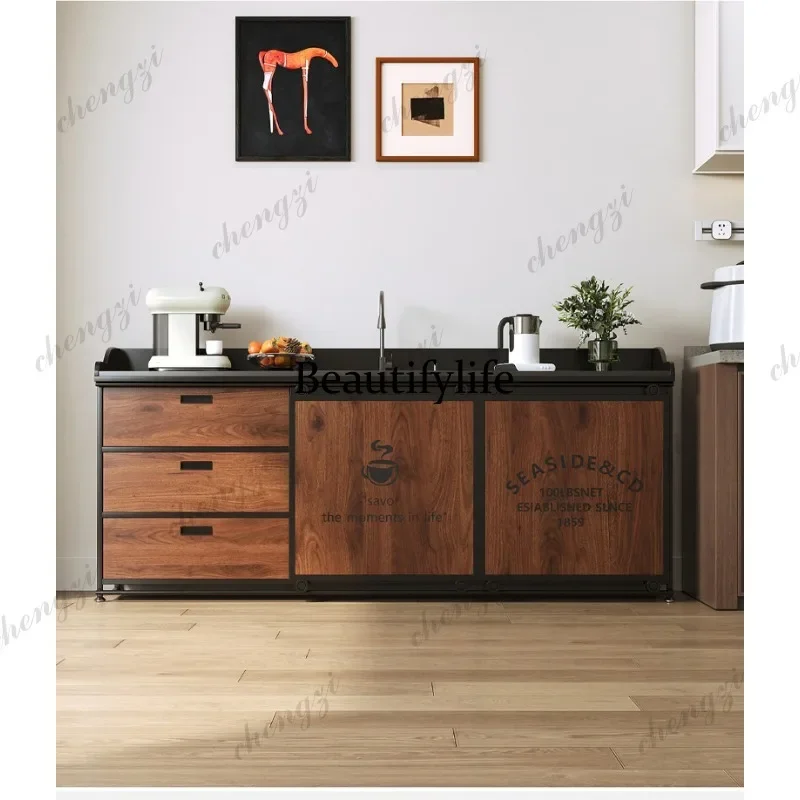 03 Industrial wind tea water sink basin integrated cabinet, living room dining side cabinet, sink storage cabinet