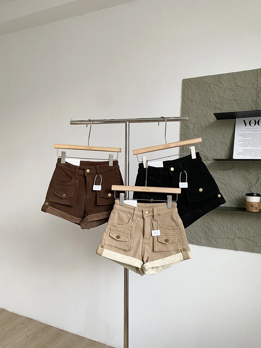 

Korean Style High Waist Thickened Fleece Short Jeans Women's Wide Leg Pants Autumn Winter Fashion Chic Simple Design