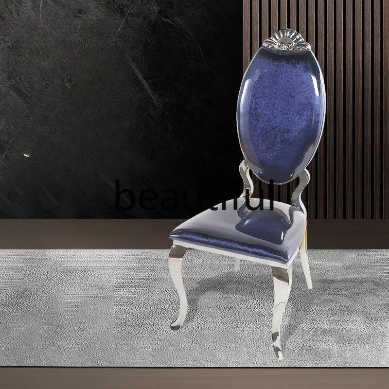 

Modern minimalist blue stainless steel dining chair soft bag back cushion hotel banquet concert wedding chair