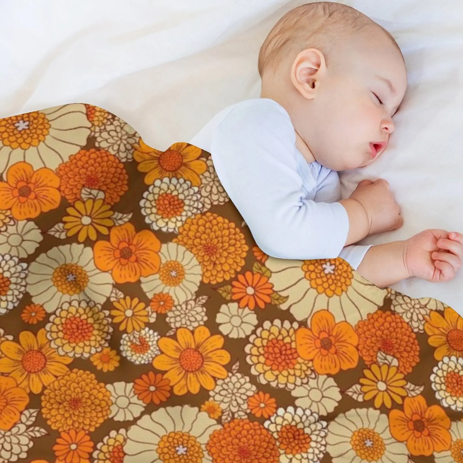 70s retro daisies, vintage flower power, orange and brown, boho, Throw Blanket Men's Soft Warm Throw Blanket for Couch - view 3