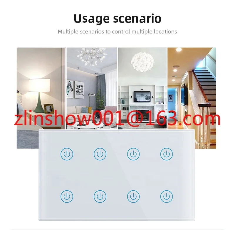 New smart switch WiFi 8 gang lighting switch Indian standard smart home Tuya glass touch screen induction wall lamp switch