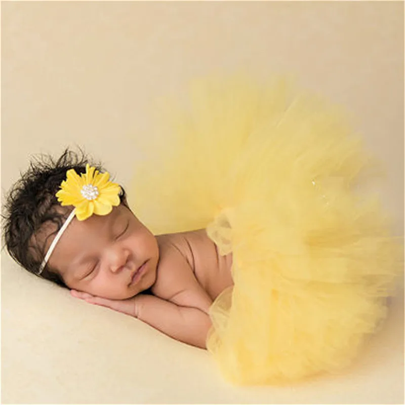 Newborn Baby Tulle Tutu Skirt Photography Props Bowknot Infant Girls Photo Props Headband Set Kids Hat Photography Accessories