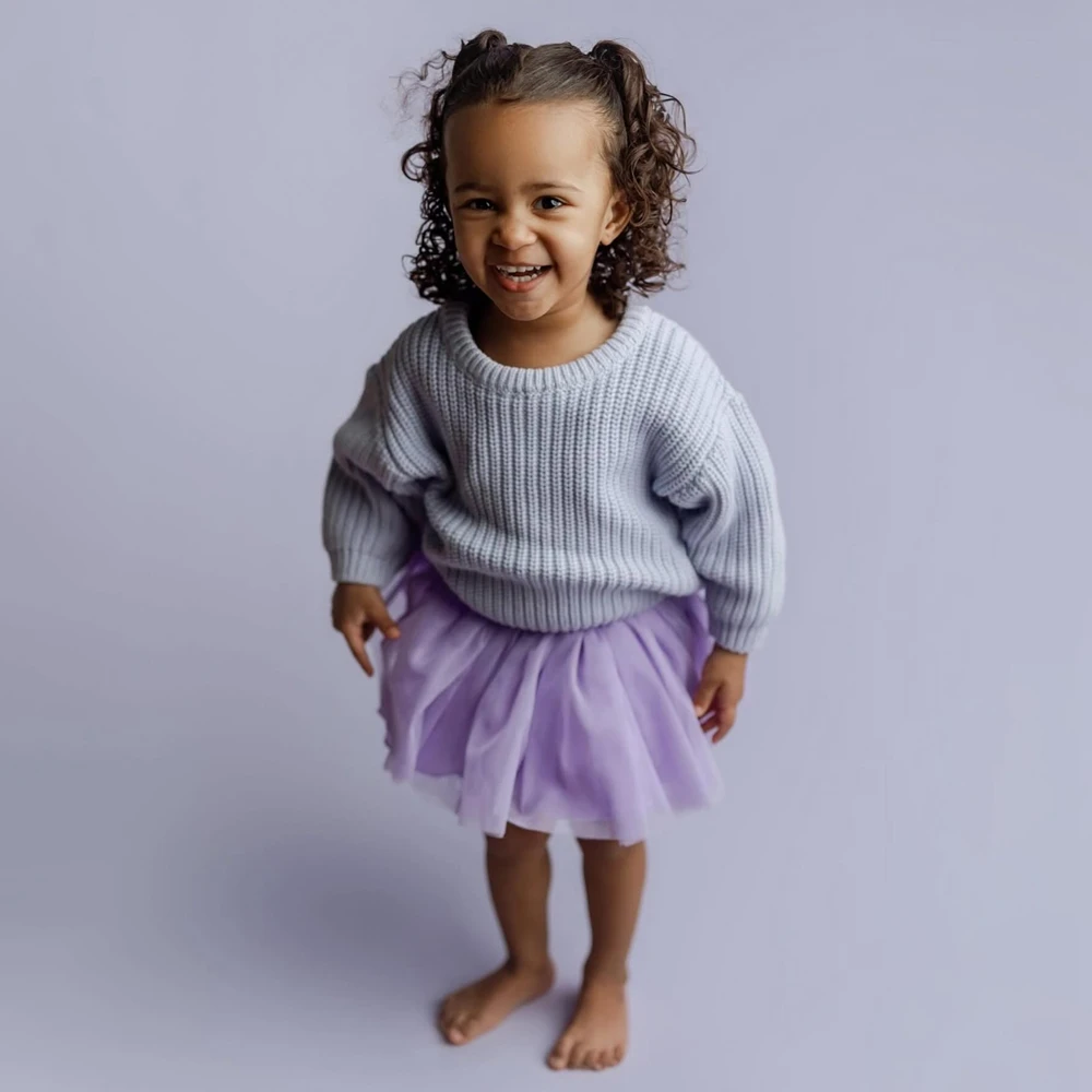 

Комплект одежды для девочек: вязаный свитер и юбка-пачка из фатина, осенне-зимний наряд для детского дня рождения, с вышивкой имени на заказ