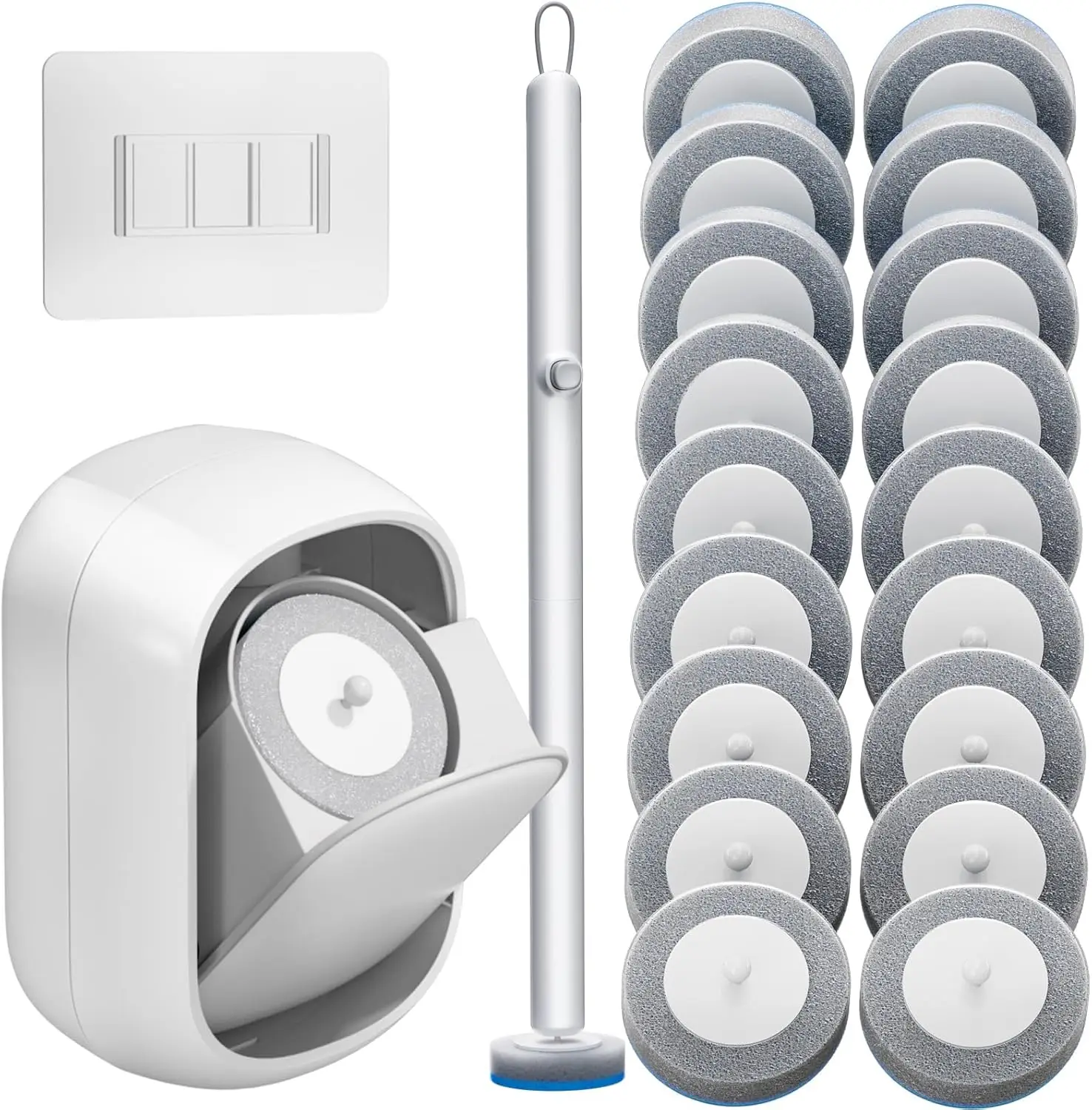 

18 Refill Toilet Wand Brush Set, Wall Mounted Holder, Automatic Lid Opening