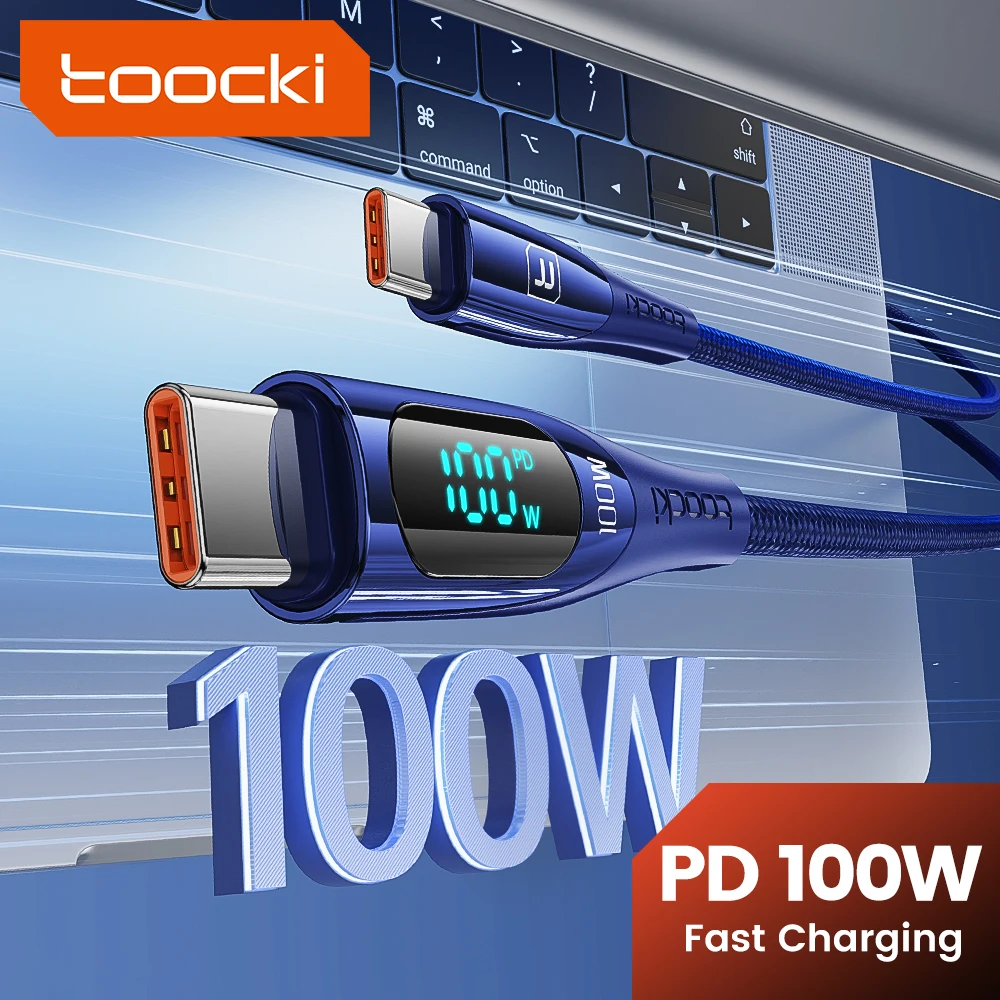 Toocki 100W/5A จอแสดงผล LED USB C TO USB C CABLE 66W/6A ชาร์จเร็วสาย USB Type C สำหรับ MacBook Huawei Xiaomi Samsung