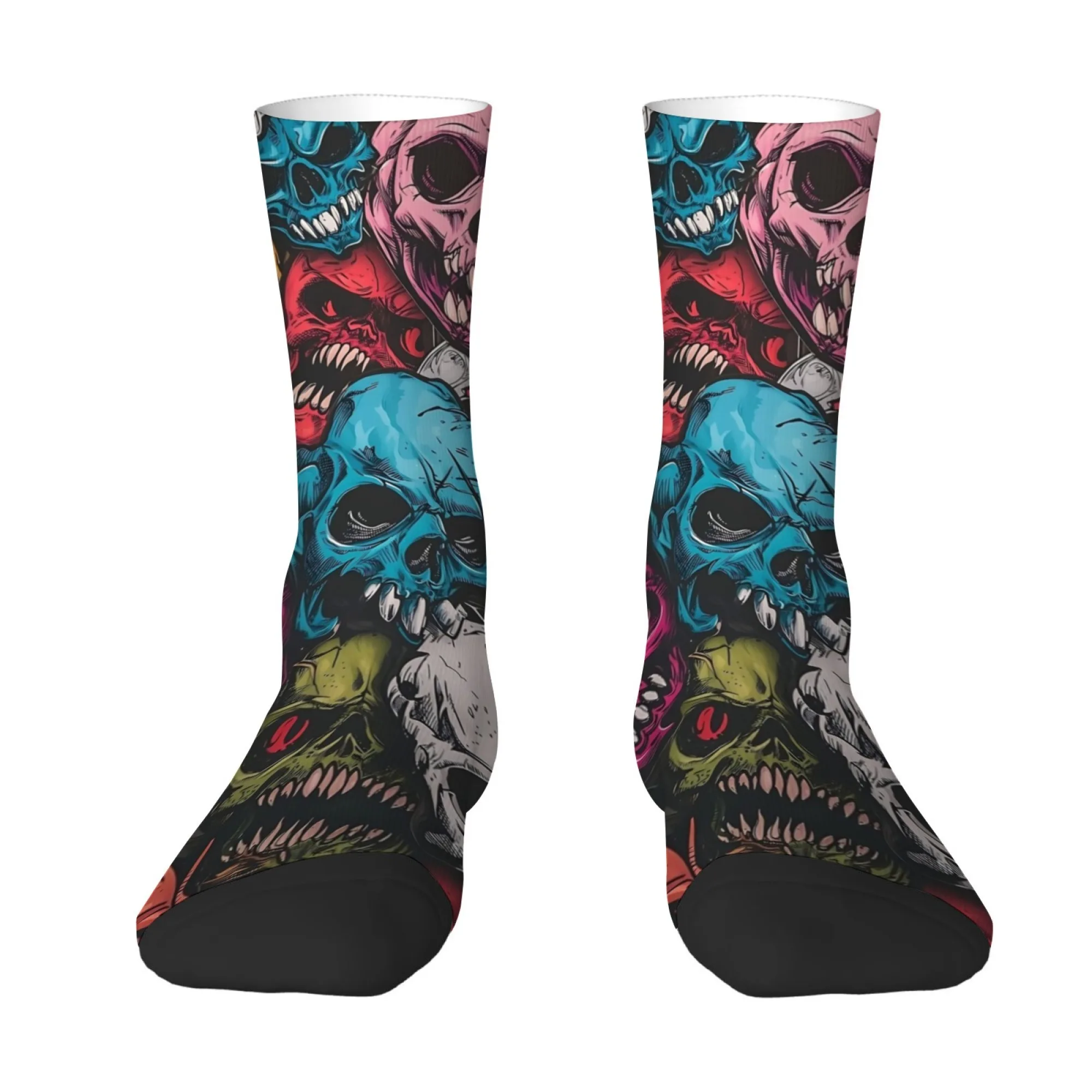 Colorful Skull Art Socks Casual Fashion Men's Socks Retro Street Style Crazy Party Hip-Hop Socks Novelty Funny Compression Socks