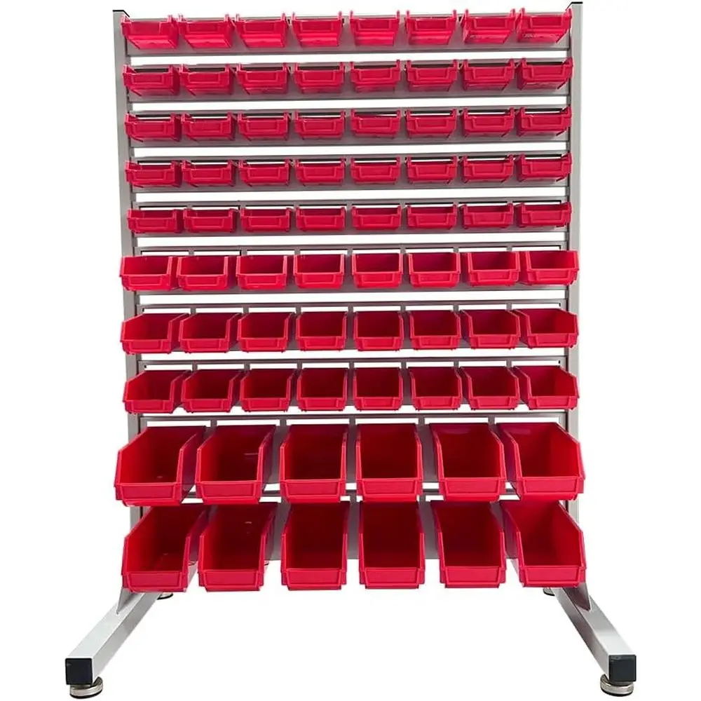 

Durable Steel Storage Rack with 76 Plastic Bins for Garage, Workshop, and Repair Shop Organization