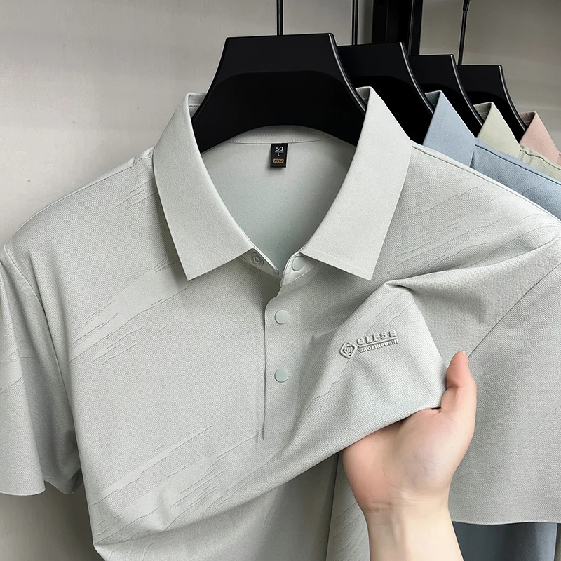 Fashion ice silk breathable short sleeve polo shirt high-end brand personality printed men's new summer comfort casual T-shirt