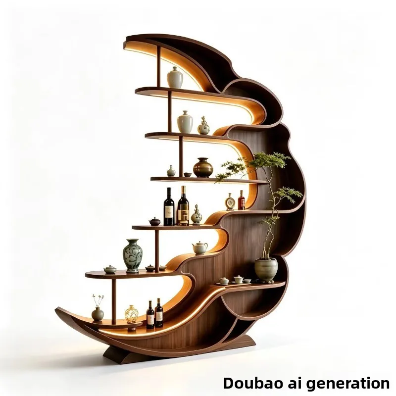 Art Bogu rack, new Chinese-style solid wood living room partition rack, wine cabinet with lamp ornament display