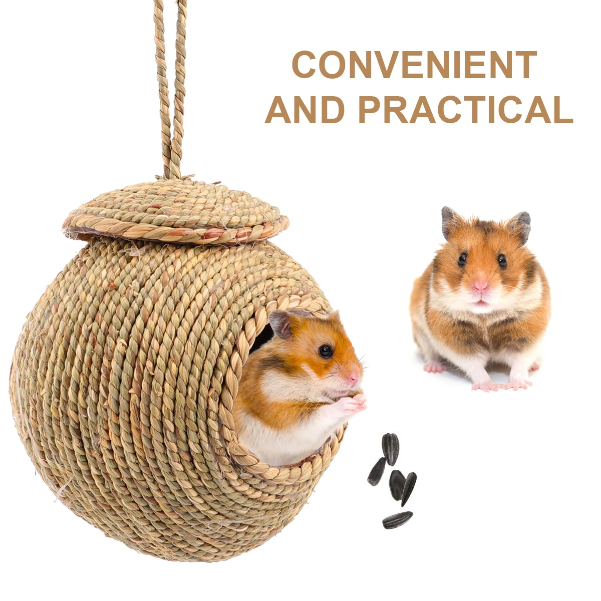 

1pc Woven Straw Nest Hanging Cave Bird House Breeding Cage Dark Green Safe Durable Breathable Pet Security Play Freely Storage