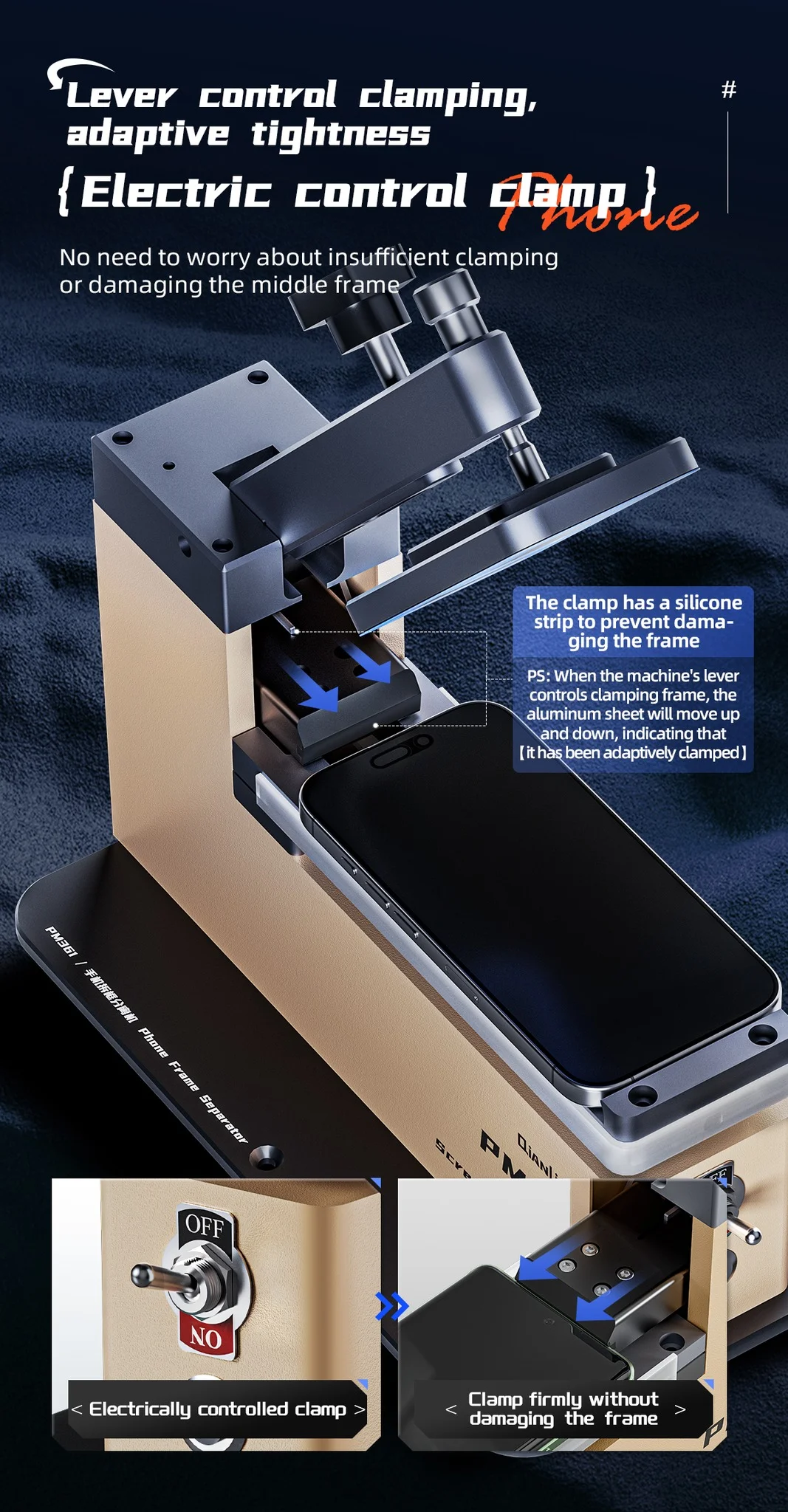 

Qianli PM361 Электрический разделитель рамки телефона Электрический зажим управления Верхний и нижний инструмент для разборки экрана с подогревом