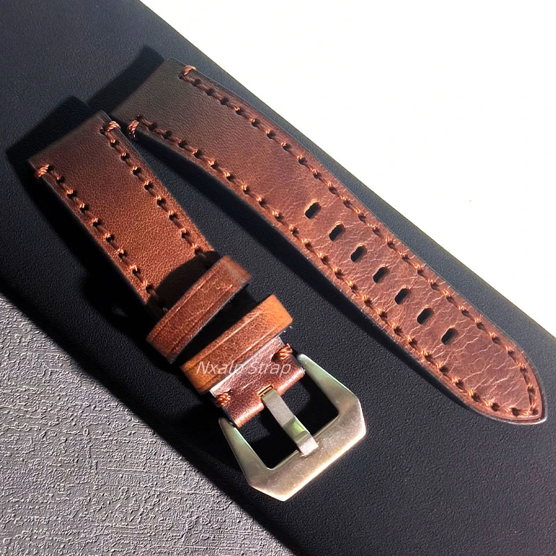 Vintage Oil Wax Leather Watch Strap Dark Brown Black 20mm 22mm 24mm First Layer Cowhide Watchband for Panerai Men's Bracelet