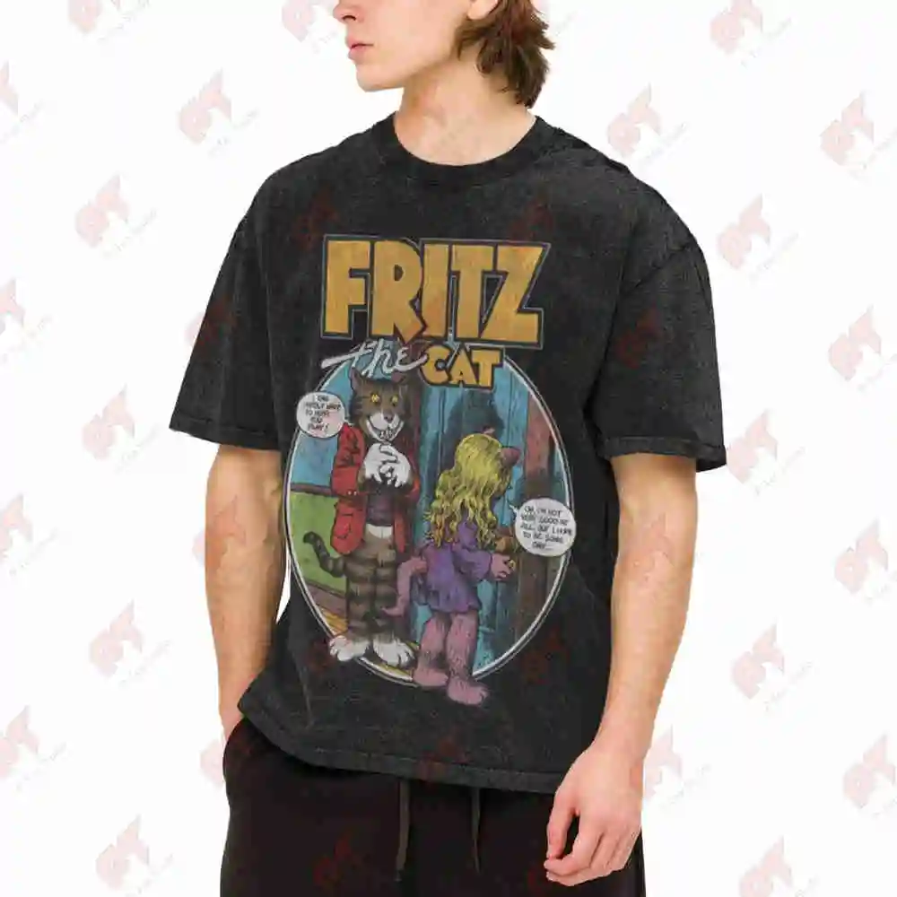 Fritz The Cat Robert Crumb Underground Vintage Washed Tee Pure Cotton T-Shirt
