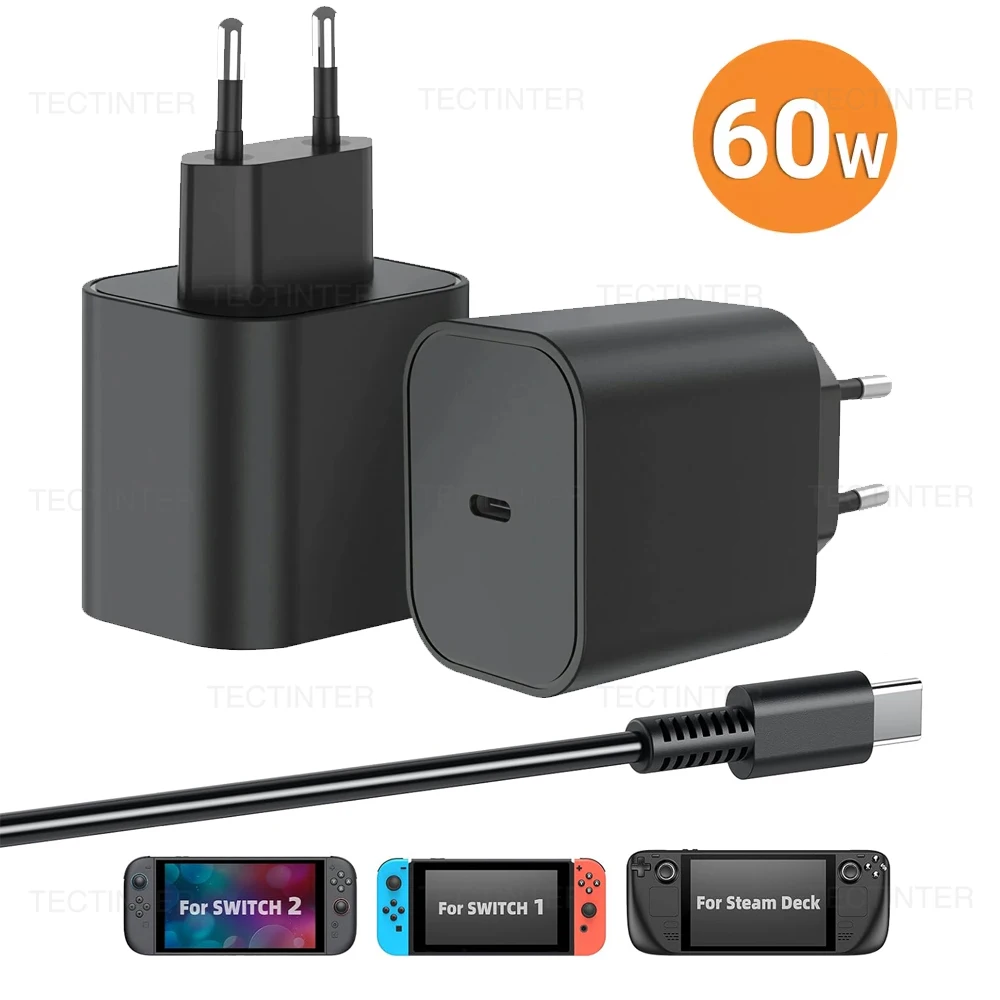 60W AC Adapter For Nintendo Switch 2 Type C Fast Charger Power Supply Support TV Mode Wall Charger For Switch 2 Accessories