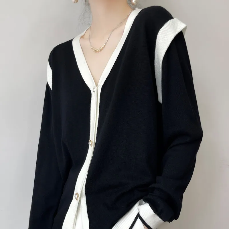 2022 new spring and autumn V-neck cashmere knitted cardigan thin women\'s loose fashion lazy style cashmere cardigan top